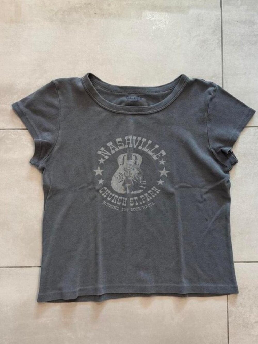 John Galt Nashville graphic baby tee in charcoal gray